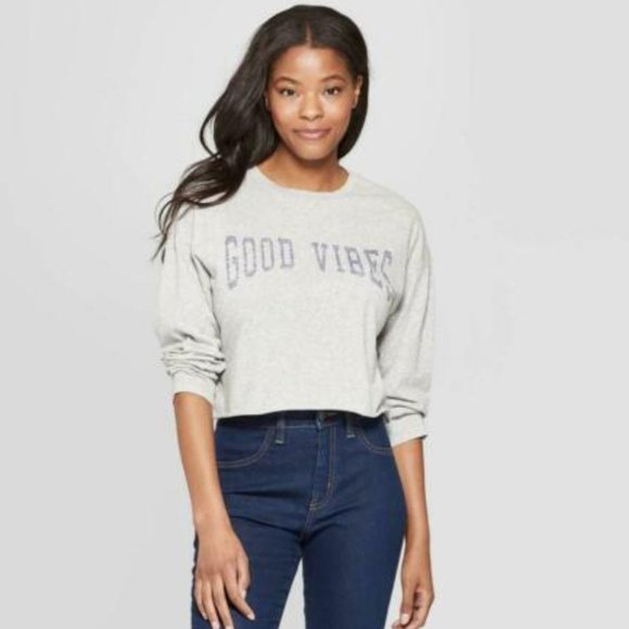 Grayson Threads "Good Vibes" Long Sleeve Crop Top - Size L - Picture 1 of 8